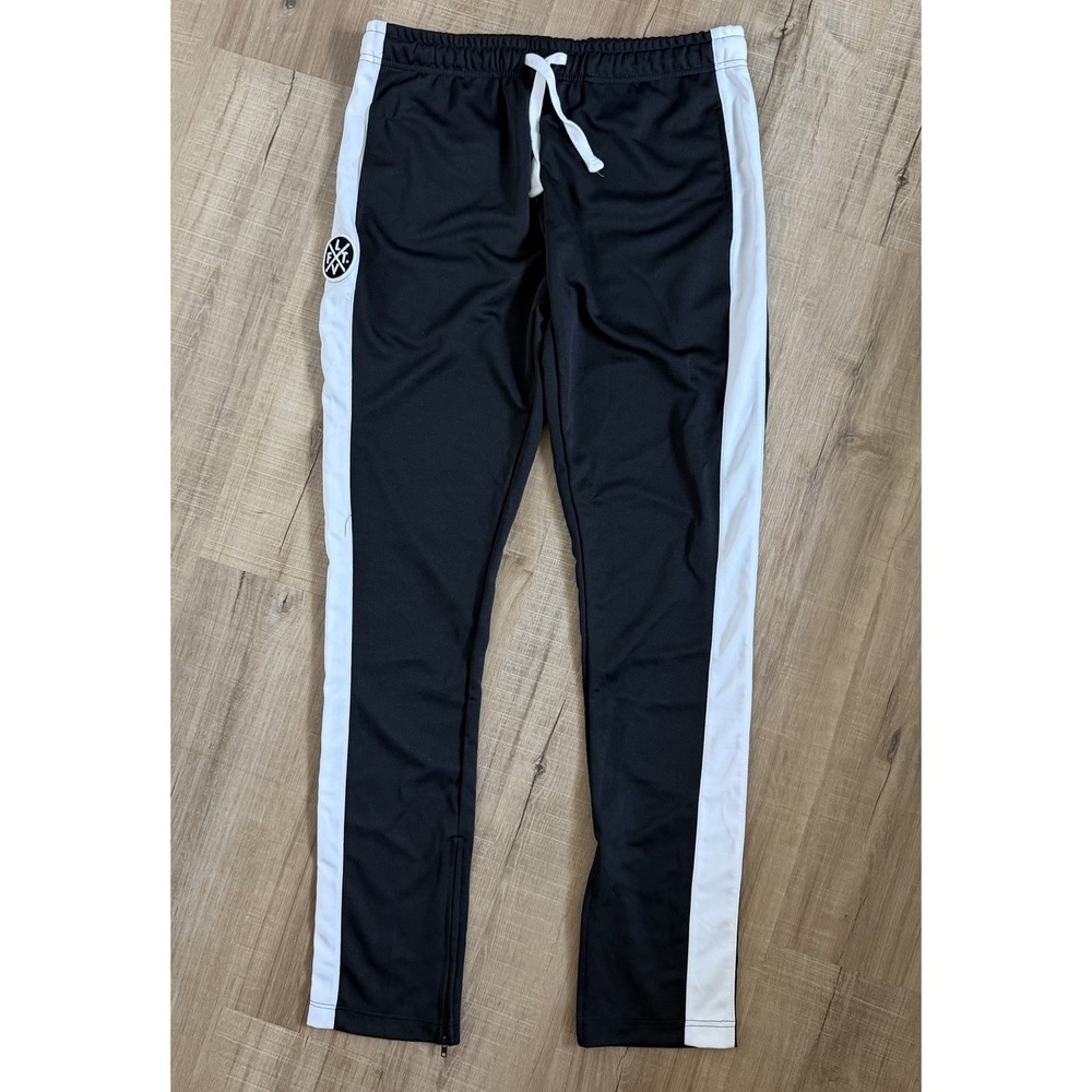 LVFT Men's Track Pants Black White XL Side Stripe Drawstring Athletic